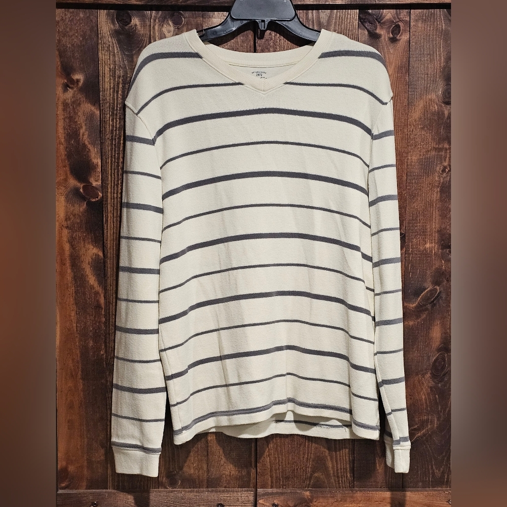 Faded Glory Cream and Gray V-Neck Sweater